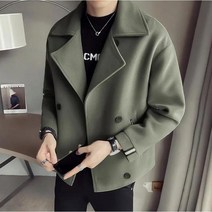 Momolatti 남성 모직 코트 정장 트렌치코트 쇼트한 캐주얼 코트