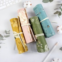 빈티지 두루마리 필통 고급 컬러 패브릭 천 롤필통, 블루