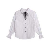 새로운 귀여운 활 대학 바람 셔츠 여성 플레어 슬리브 여성 블라우스 하라주쿠 유니폼 셔츠 레이스 업 화이트 블라우스 여성상의