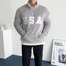 데일트 남자 USA 레터링 자수 반집업 오버핏 아노락 맨투맨 후드티