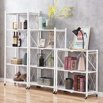 마드레하우스 원터치폴딩선반 이동식 접이식 수납선반 주방 철제랙 3단 4단 5단, 화이트 (원터치 설치)