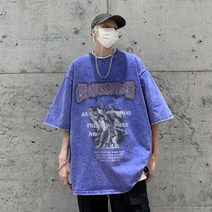 박시 나염 근육남 유니크 머슬핏 라운드 면티 7부 반팔 빅사이즈 데일리 와이드핏