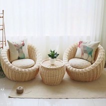 침실 발코니 라탄 등나무 티테이블 세트 커피 인테리어 베란다 야외 호텔 2인 부부 테이블 의자, 1인용의자큰원색(방석제외)