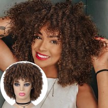 fave afro kinky curly wigs with bangs black bug 보라색 어깨 길이 내열성 아프리카 계 미국인 합성 흑인 여성용, 16인치, 협력사, t1b30