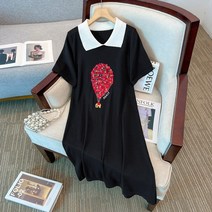 빅사이즈 여성복 여름 통통 MM 디자인 감각 풍선 비즈 자수 루즈핏 골프 셔츠 테니스 넥 감령 원피스