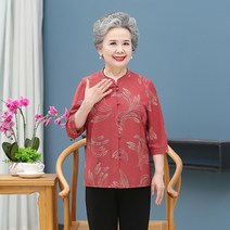 중노년 60대 할머니룩 인쇄 꽃무늬 여름 중장년 여성복 블라우스셔츠스타일 2022 봄옷 상의 4812205078
