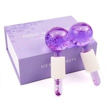 피부관리기 홈케어 리프팅 쿨링마사지기 클린징 2 개상자 대형 뷰티 아이스 하키 에너지 뷰티 크리스탈 볼 페이셜 냉각 아이스 글로브 얼굴과 눈 마사지를위한 물 파도, 자주색