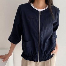 가오리 라운드 린넨 자켓 7부 포켓 셔링 여성 집업 여름 점퍼 3컬러