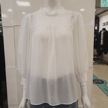 블루페페 부평점 넥라인 자수 잔잔한 물방울 패턴 5부 블라우스