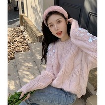 스팽글 스웨터 여성 봄 가을 루즈핏 니트 긴팔 상의