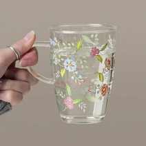 빈티지 꽃패턴 유리 머그컵 투명 글라스, 400ml, 2P 세트