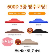 유니크앤몰 런웨이브 3mX2m 천막 지붕 끈타입 옥스포드 600D 3중 방수코팅 방수원단, 1개, 끈타입_3X2천막지붕만/블랙
