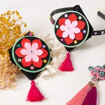 전통 배씨 댕기 머리띠 만들기 세트 한복 머리 장식 DIY 민속 장신구 설날 키트 소품 명절 공예 어린이 재료, 전통 배씨댕기머리띠