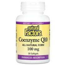 네츄럴 팩터스 Natural Factors Coenzyme Q10 100mg 30정, 30개