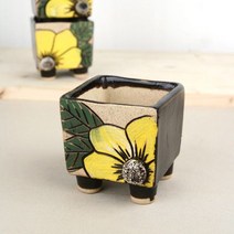 KWP754221수공예 노랑꽃 사각 미니화분/다육화분