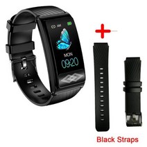ECG PPG HRV 스마트 팔찌 남성용 손 ECG 텍스트 심전도 기록 심박수 스마트 밴드 방수 피트니스 팔찌, 07 Black Black Straps