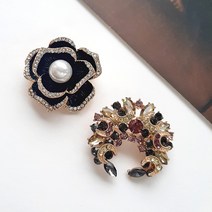 2종 블랙장미 골드 퍼플 크리스탈 브로치