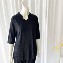 [풍기인견] 여성 신축성 7부 소매 브이넥 인견블라우스 등원룩 냉장고 인견티셔츠