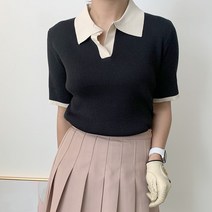 봄 여름 골프연습복 카라 배색 66 77 여성 골프웨어 반팔 골프 니트 2color