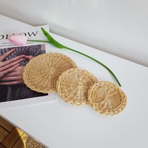 선물마루 라탄 공예 패브릭 티 코스터 컵 받침대 홈카페소품 주방인테리어 식탁소품