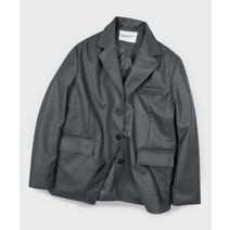 PLACE STUDIO 비건 크랙 오버핏 싱글 버튼 블레이저 레더 자켓 [그레이] Vegan Crack Overfit Single Button Blazer Leather Jacke