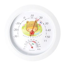곰돌이캐릭터 가정용 벽걸이 아날로그온습도계, 블루