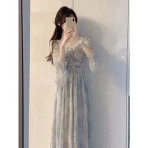 YAPOGI [플라스틱 아일랜드]2023 봄신상플레어롱스커트코디디테일고급스러운미니플라워비치원피스