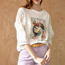 마쟈 [MAXZA]큐빅포인트 레이스 프릴소매 티셔츠