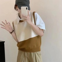 레트로 니트 조끼 조끼 스웨터 여성의 가을과 겨울 2022 새로운 풀오버 민소매 라운드 넥 컬러 매칭 탑 여성 의류