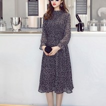 red women dress 2022 spring autumn 꽃무늬 프린트 엠파이어 미디 플리츠 쉬폰 드레스 플레어 슬리브 스탠드 칼라 vestidos 8634 50