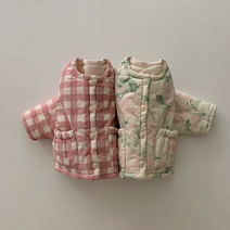 돌 아기 유아동 키즈 남자 여자 아이 외투 형제룩 남매룩 자매룩 둥이룩 겨울 아우터 데일리 캐주얼 핑크색 체크 단추 누빔 숏 패딩 점퍼 오늘 출발