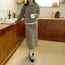 코지 여자 아보카도 기모 맨투맨 롱스커트 츄리닝 세트