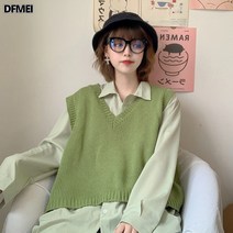 DFMEI.그린 니트 베스트 나시 스웨터 셔츠 레이어드 투피스 아우터