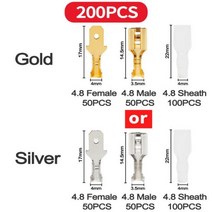 100 개/몫 2.8/4.8/6.3mm 남성과 여성 스페이드 압착 단자 골드 황동/실버 자동차 스피커 전기 와이어 커넥터 Termin, Gold, 4.8Type - 200PCS