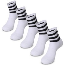 발렌티노 남성용 전체 쿠션 헬스 V 순면95% 무지 삼선 스포츠양말 두툼한 이중 파일 5켤레, 링글 화이트_5족