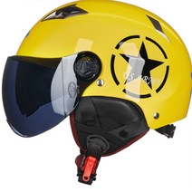 YEMA 오토바이 헬멧 추천 남녀 이중 실드 더블미러 사계절 경량 반헬멧 킥보드 머리보호 2종소형 원동기, 레몬 옐로 티가 짧다