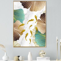 합격운 건강운 구어도 잉어 물고기그림 물고기액자, 대리석 단풍 황금 구어도, 블랙, 초소형A4 (21x29.7cm)