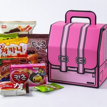 간식 가득 책가방 핑크 어린이집 생일 단체 어린이날 간식 크리스마스 답례품, 26N0_간식 가득 책가방 핑크