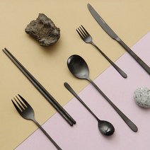 [신혼이야기] 북유럽풍 신혼 수저세트 커트러리 6종 고급 티타늄 코팅 올스텐 식기세척기 가능, 블랙디너나이프, 1개