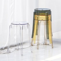 고스트 투명 플라스틱 스툴 화장대 보조 식탁 의자, 투명블랙