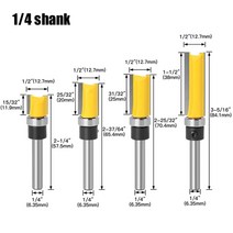 목공트리머 날 비트 세트 루타 플레이트 지그 4pcs 14 in 6mm 생크 커터 라우터 트리밍 목공 밀링 커터 듀얼 블레이드, 4pcs 6.35mm 생크