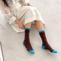 여성 컬러풀 도트 땡땡이 패션 장목 긴 양말 10color