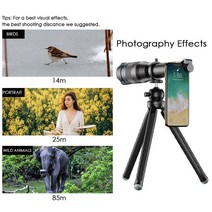 스마트렌즈 휴대폰망원경 광각렌즈 옵션 HD 60X 금속 망원경 렌즈 단안 용 모바일 + iPhone 확장형 삼각대, 한개옵션1, 01 Black