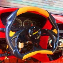 스티어링 휠 개조 레이싱 스포츠카 5117 범용 MOMO14인치 PU탄소섬유 자동차 핸들, 옐로우