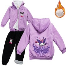 쿠로미 산리오 캐릭터 밍크기모 지퍼후드+바지 아동복세트 점퍼바지 투피스 옷세트 3호도안