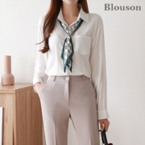 블루종 원포켓 스카프 세트 카라 블라우스_B2303BL043A