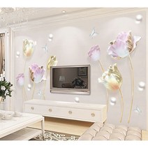 하이따거 튤립 꽃 모양 3D 입체 인테리어 포인트벽지 벽스티커, 3