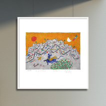 [그림닷컴] 제주생활의 중도 (99 Editions) orange 이왈종 판화, (원목)관액자블랙