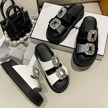 아이온미 블링블링 폭신한 이중굽 스트랩 큐빅 플랫폼 4cm 슬리퍼 샌들