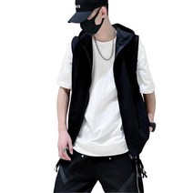 남성 봄 가을 루즈핏 경량 조끼 후드집업 베스트 민소매 바람막이WZB082406